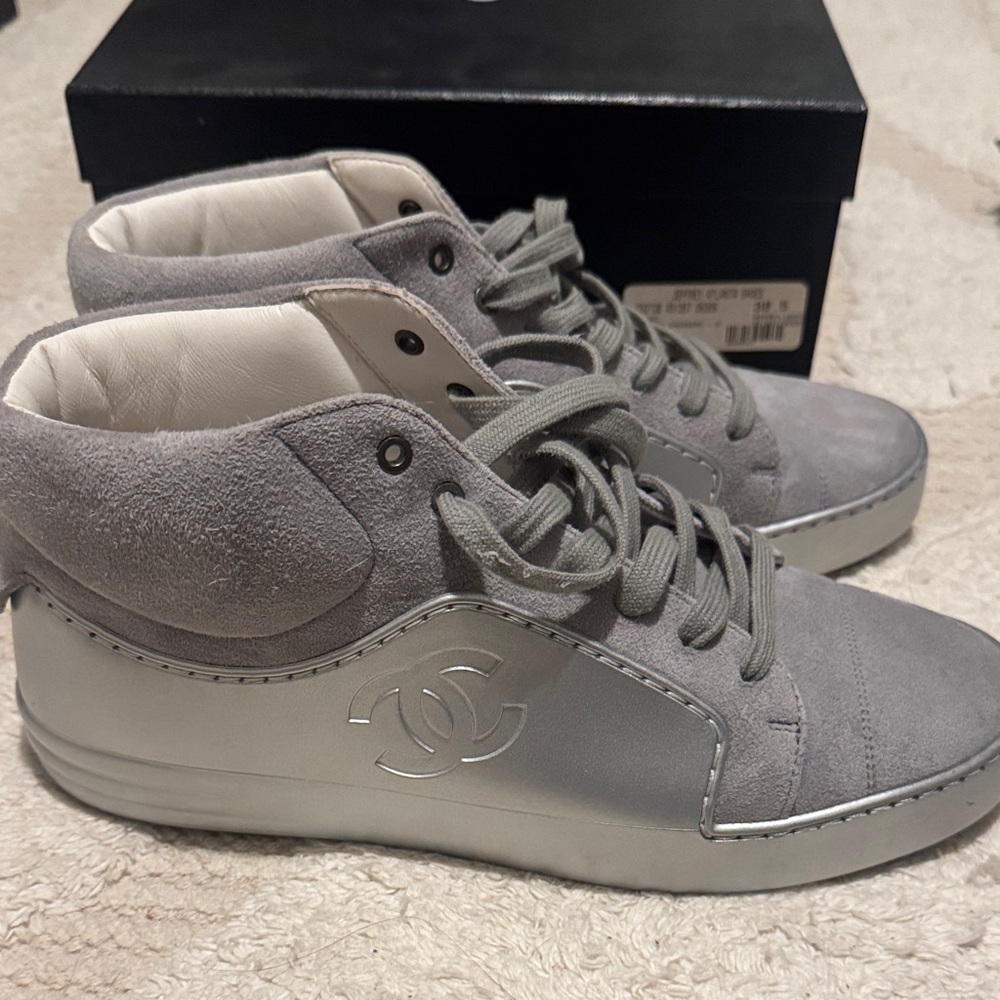 CHANEL Gray Suede High-Tops